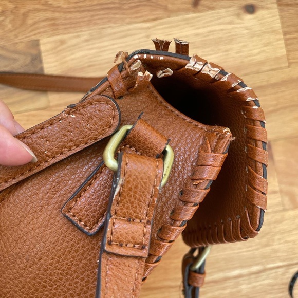 Sole Society cognac crossbody purse with perforated design on front & flap - Picture 4 of 4